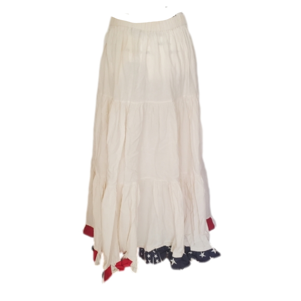 Double K Klothing Company  Cream Americana Multi Tiered Cotton Maxi Skirt